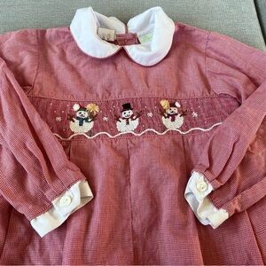 Be Mine 4T Christmas Smocked Snowman Red Jumper Romper Collared Dressy Casual